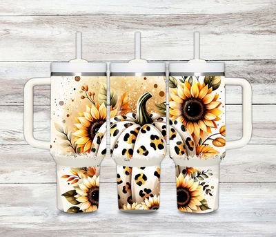 40 oz Leopard Pumpkin &amp; Sunflower Tumbler