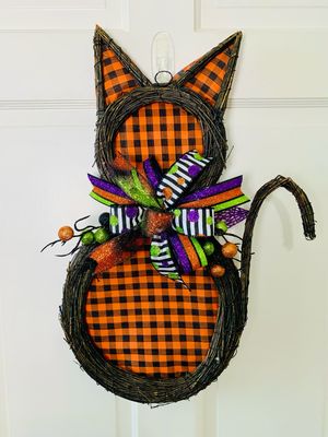 Halloween Cat Grapevine Door Hanger