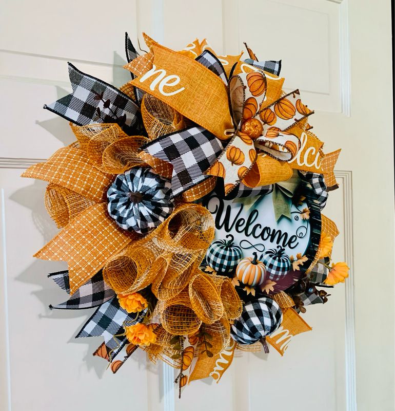 Buffalo Plaid Pumpkin Wreath