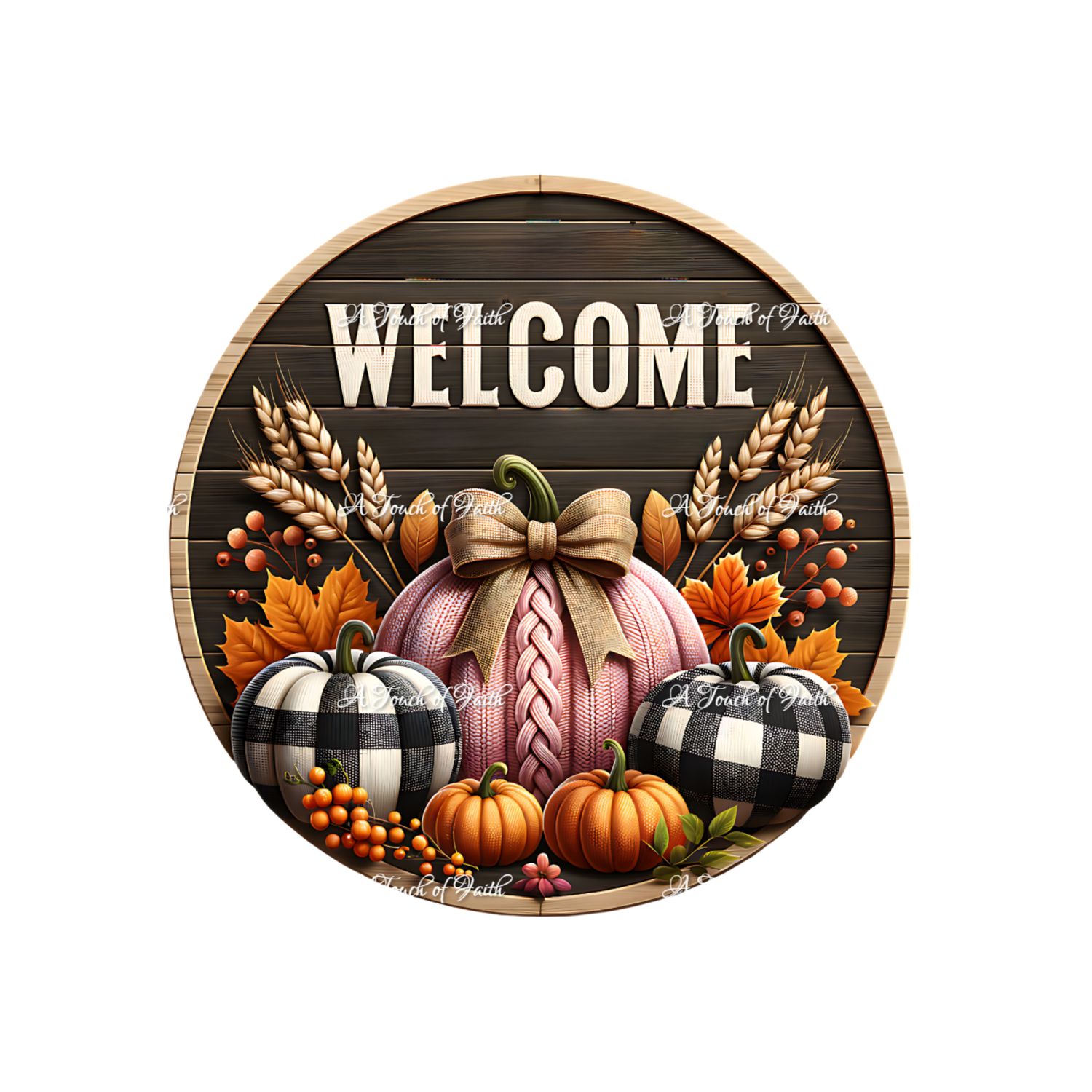 Knitted Pumpkin Welcome Wreath Sign