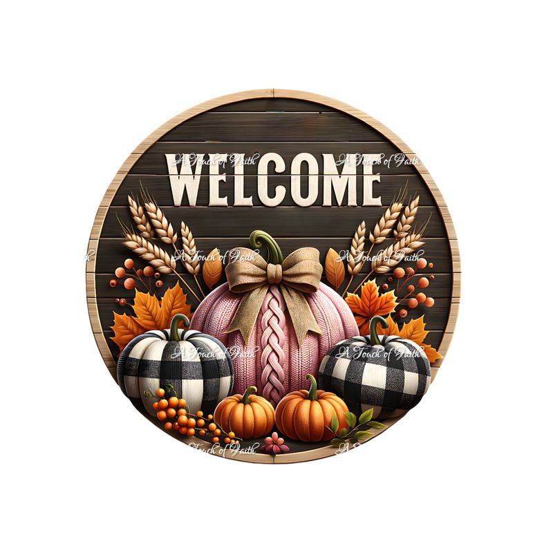Knitted Pumpkin Welcome Wreath Sign