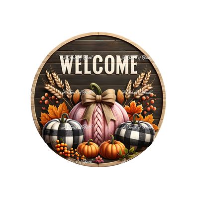 Knitted Pumpkin Welcome Wreath Sign