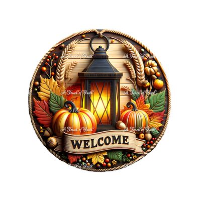 Lantern Pumpkin Welcome Wreath Sign