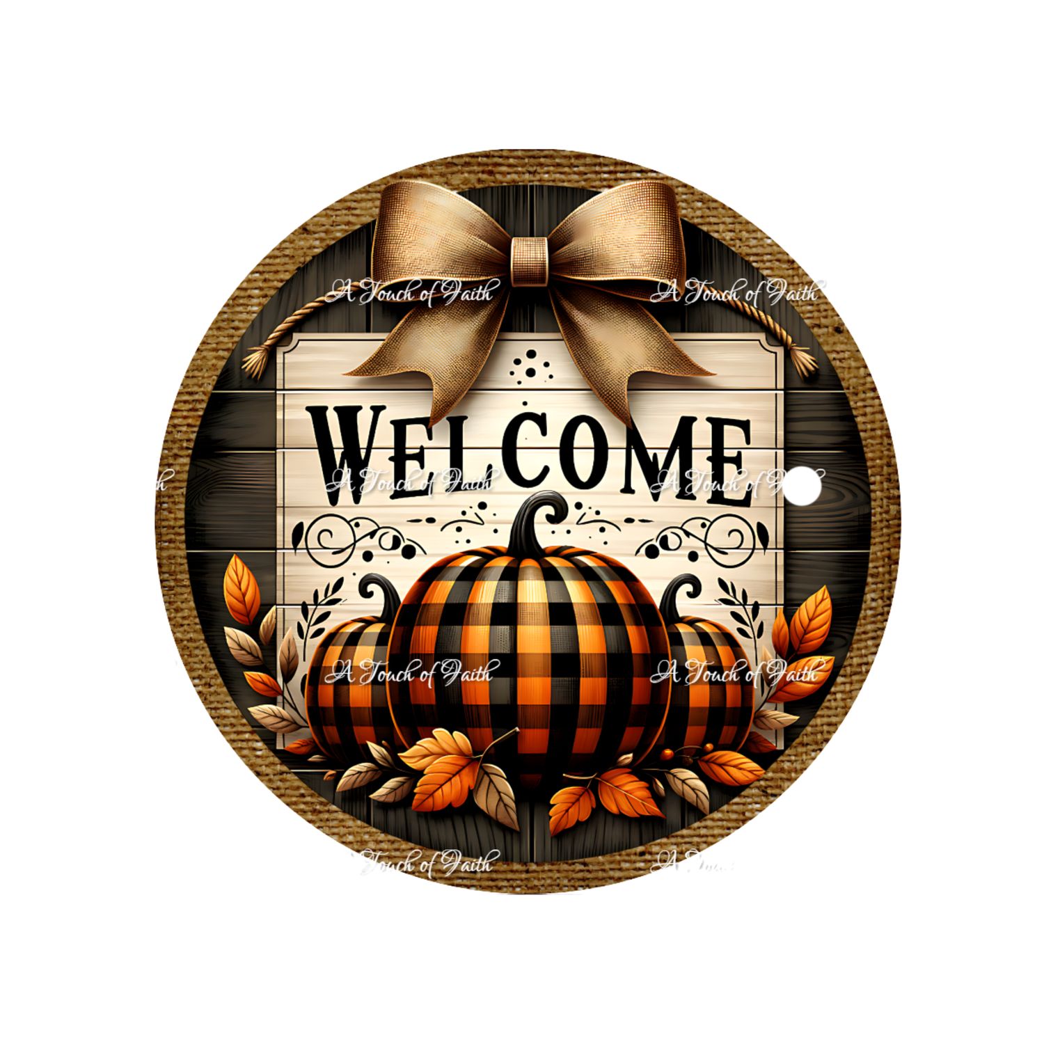 Buffalo Plaid Pumpkin Welcome Sign