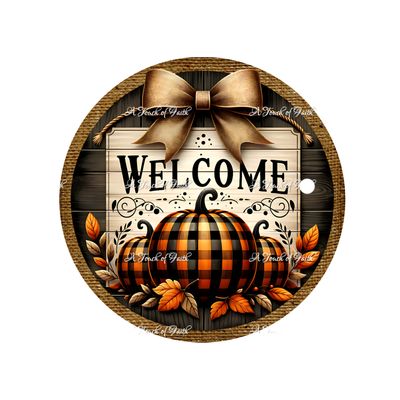 Buffalo Plaid Pumpkin Welcome Sign
