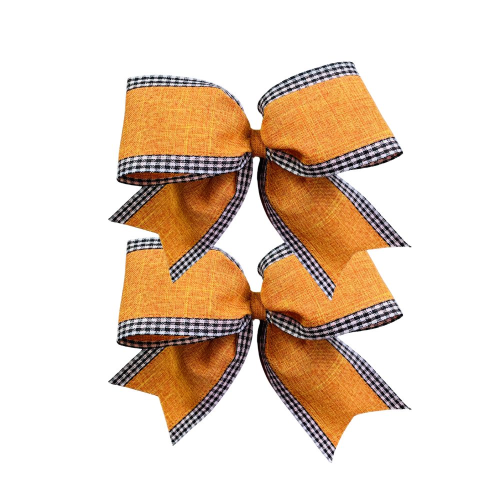 Orange Mini Bow with Buffalo Plaid Trim