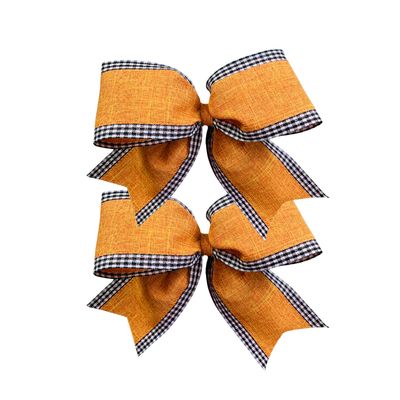 Orange Mini Bow with Buffalo Plaid Trim