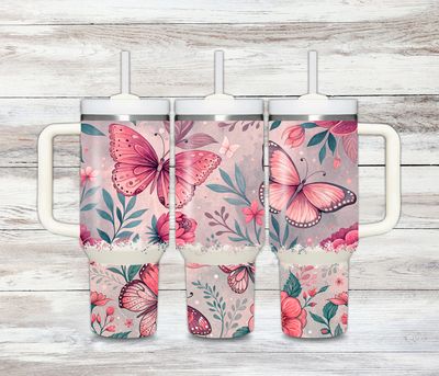 Pink Butterfly Tumbler