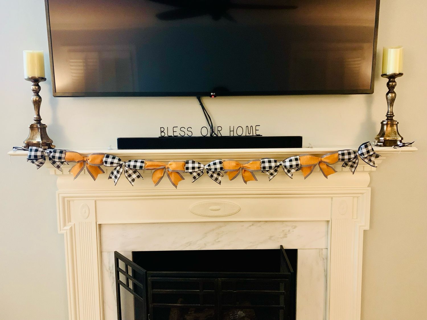 Pumpkin Orange &amp; Buffalo Plaid Bow Garland