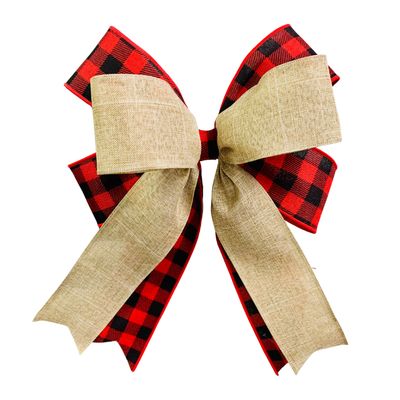 Buffalo Plaid &amp; Linen Layered Christmas Bow