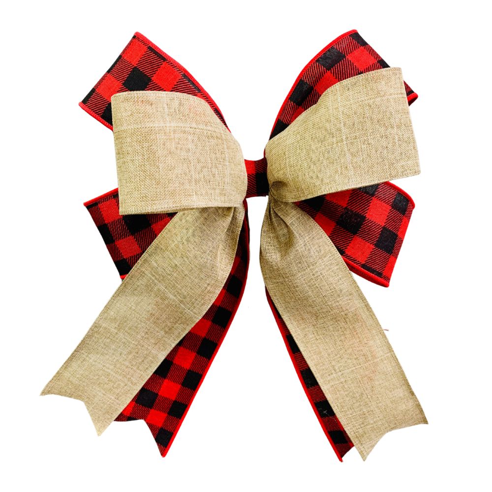 Buffalo Plaid &amp; Linen Layered Christmas Bow