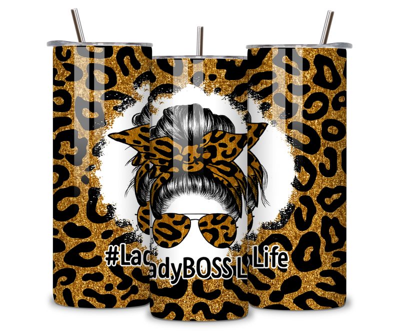 Lady Boss Life Leopard Print 20 oz Skinny Tumbler