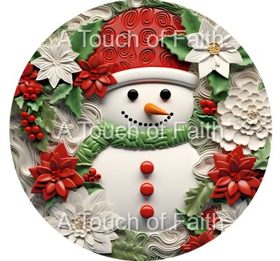 Red &amp; Green Christmas Snowman Wreath Sign