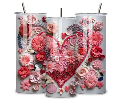3D Embroidered Valentine Flowers Tumbler