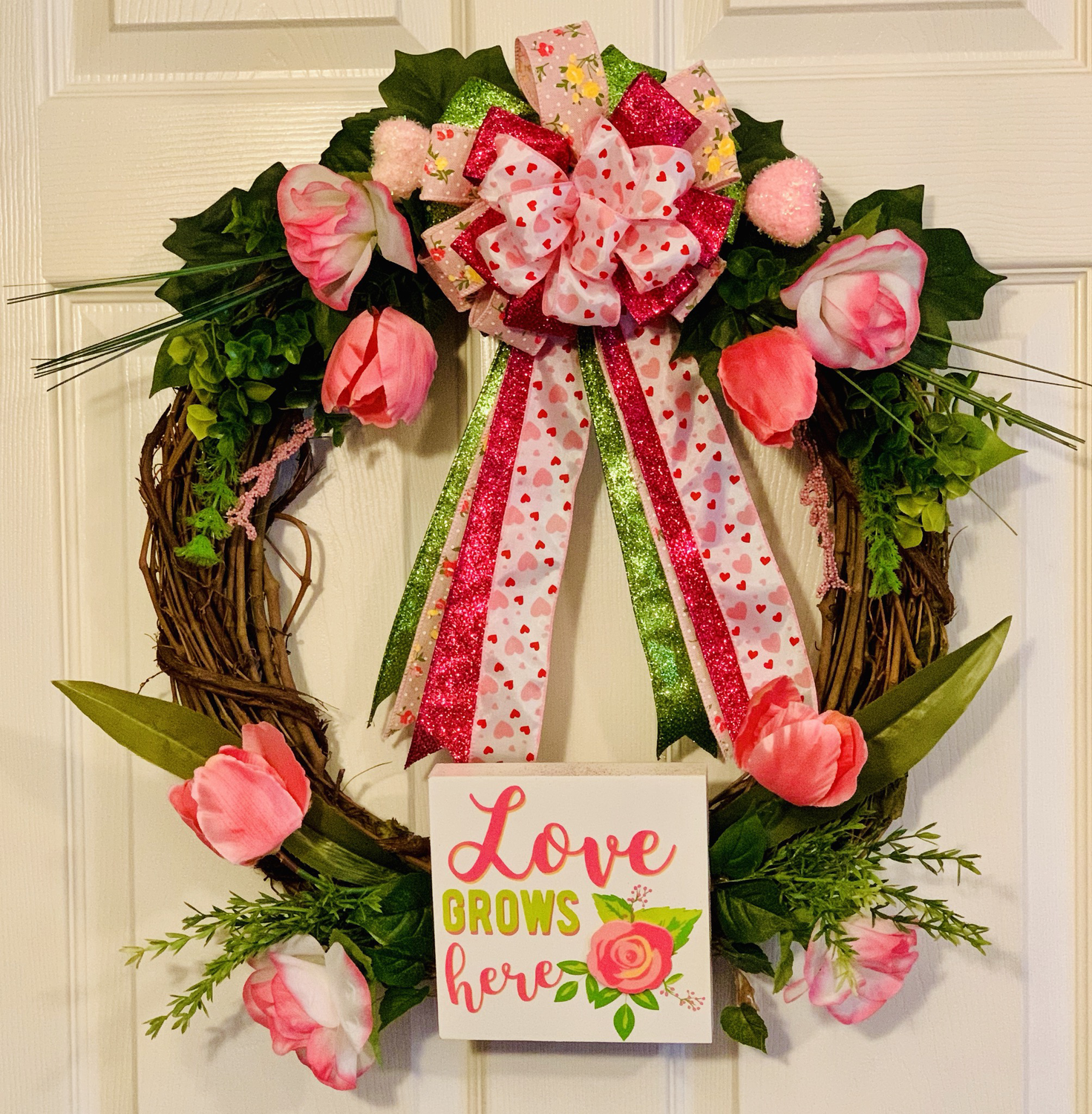 Love Grows Here Grapevine Wreath