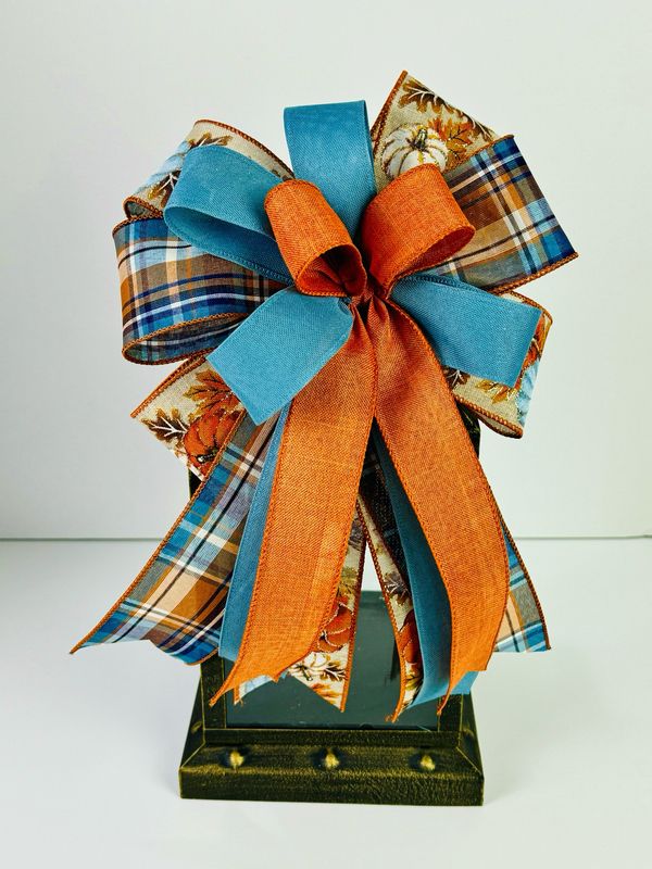 Teal &amp; Orange Fall Bow | Autumn Wreath, Lantern &amp; Door Décor Bow