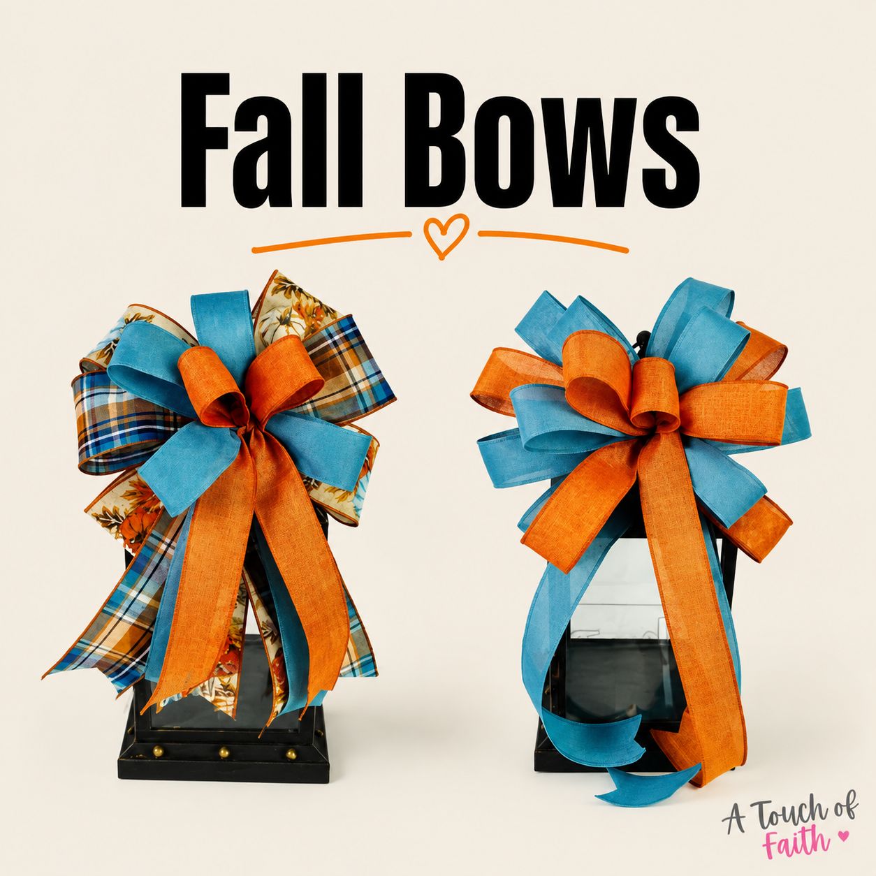 Teal &amp; Orange Fall Bow | Autumn Wreath, Lantern &amp; Door Décor Bow