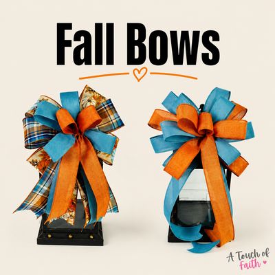 Teal &amp; Orange Fall Bow | Autumn Wreath, Lantern &amp; Door Décor Bow