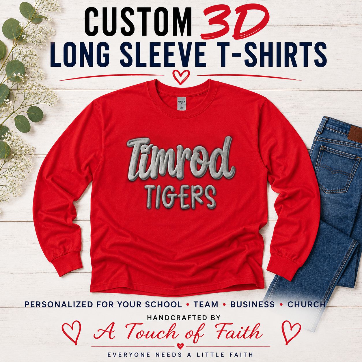 Custom 3D Puff Letter Long Sleeve Shirt