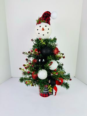 Merry Christmas Buffalo Plaid Snowman Tree