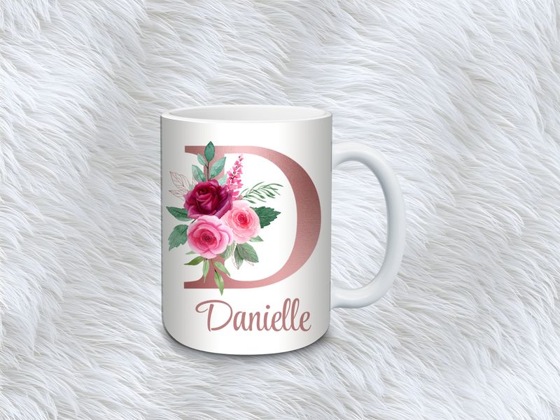 Personalized Floral Initial Mug
