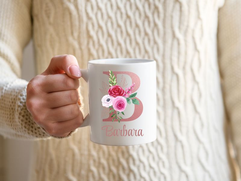 Personalized Floral Initial Mug