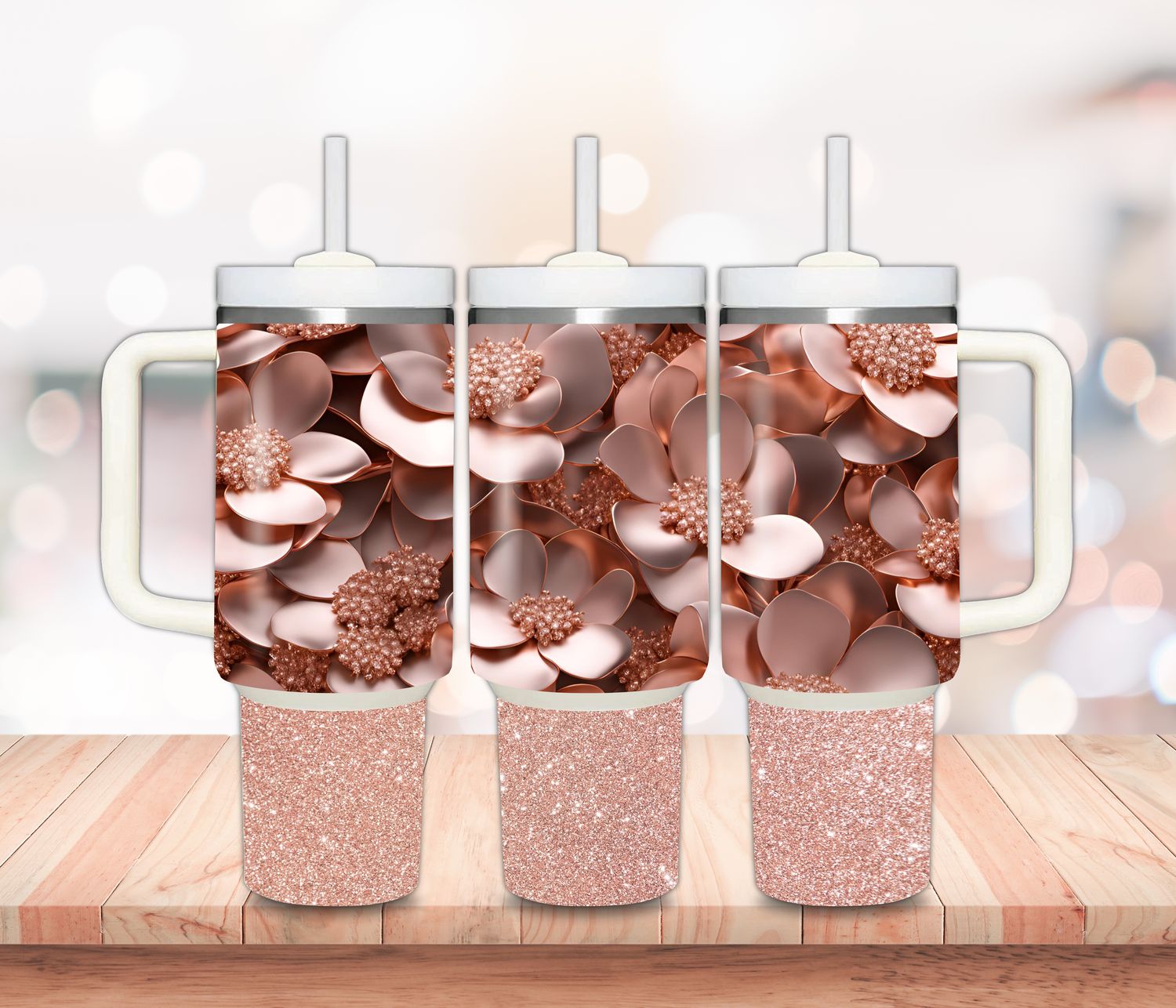 Rose Gold Floral 40oz Tumbler