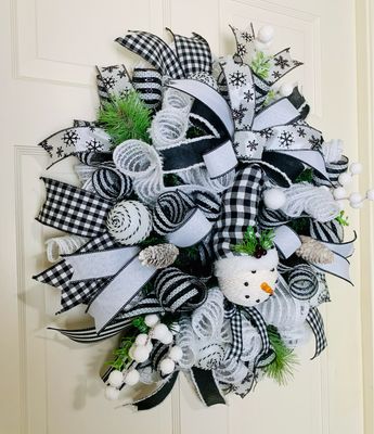 Buffalo Plaid Snowman Winter Wreath