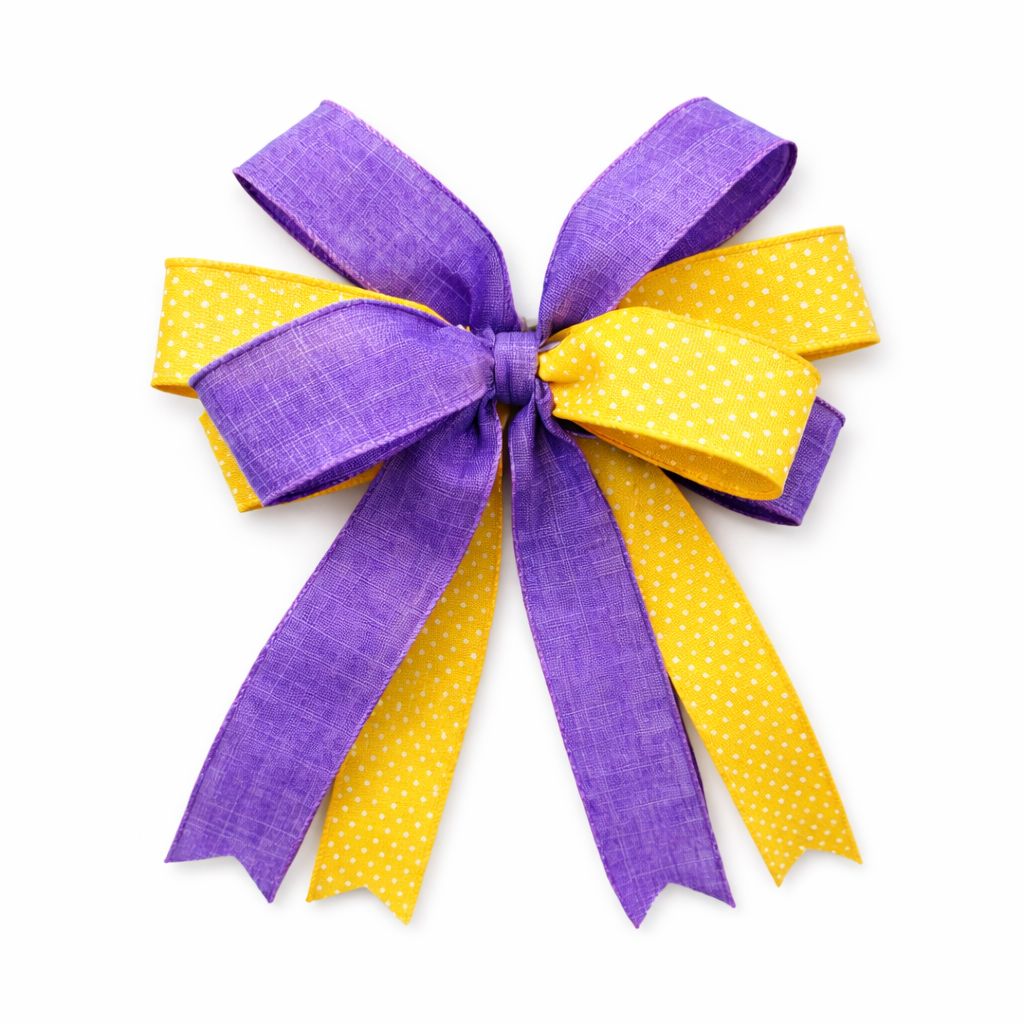 Purple and Yellow Polka Dot Decorative Bow
