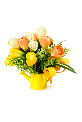 Spring Tulip Centerpiece in Yellow Watering Can