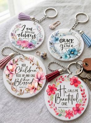 Floral Bible Verse Keychains