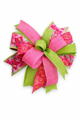 Pink &amp; Green Lily Ribbon Bow