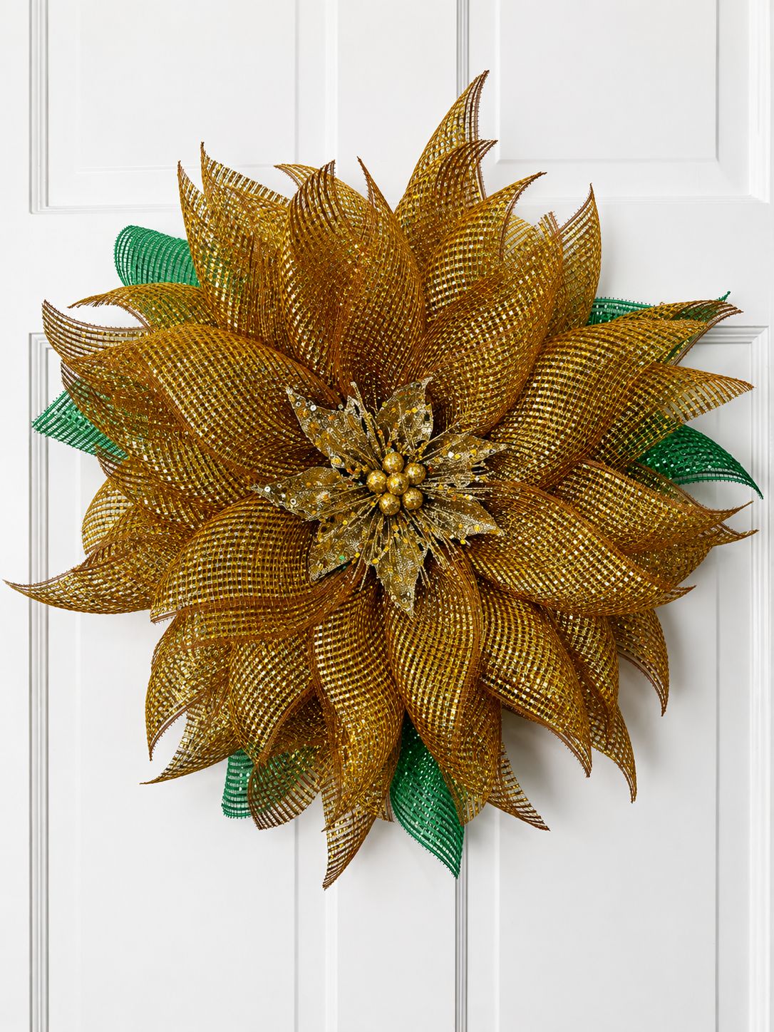 Gold Poinsettia Christmas Wreath – Elegant Gold Holiday Door Decor