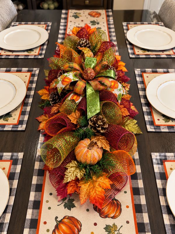 Fall Table Runner Centerpiece – Handmade Pumpkin &amp; Autumn Table Décor