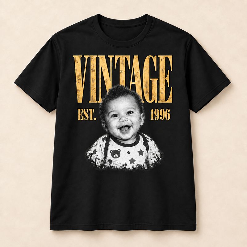 Custom Vintage Portrait Birthday Shirt – Personalized Photo Tee