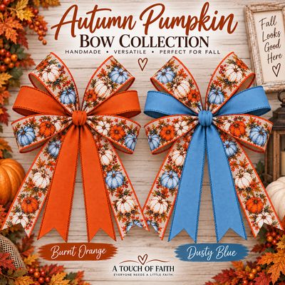 Autumn Pumpkin Fall Bow | Handmade Wired Ribbon Bow for Wreaths, Lanterns, Mailboxes &amp; Fall Decor