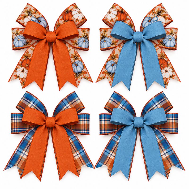 Autumn Pumpkin Fall Bow | Handmade Wired Ribbon Bow for Wreaths, Lanterns, Mailboxes &amp; Fall Decor