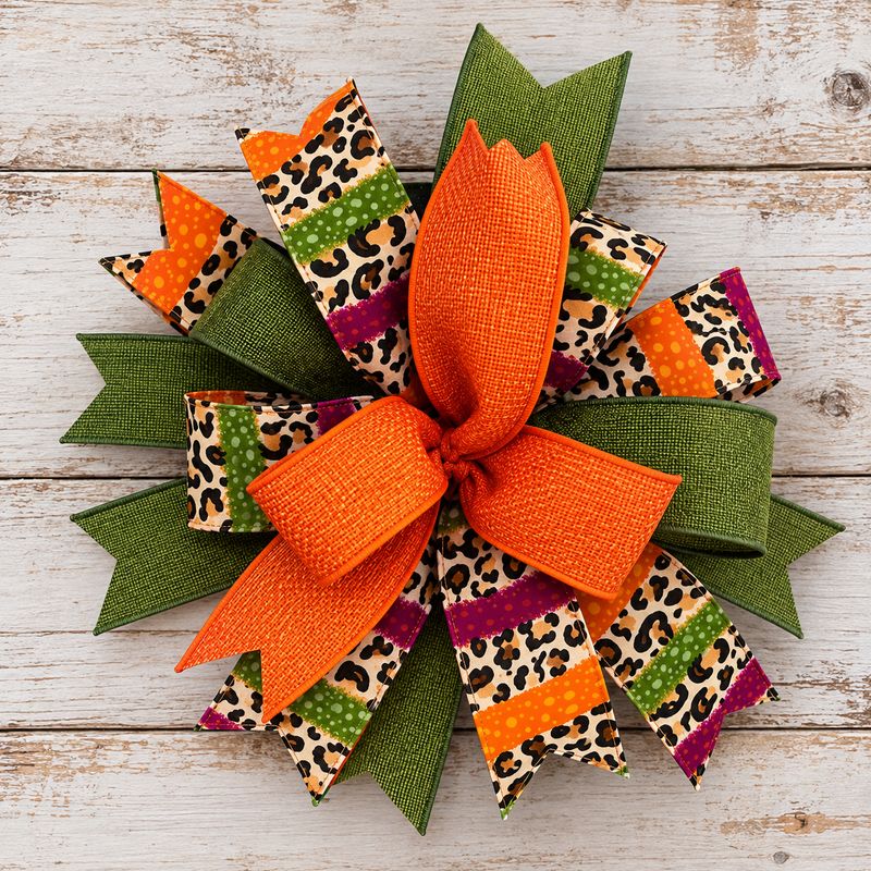 Fall Leopard Print Bow | Orange &amp; Green Autumn Décor Bow