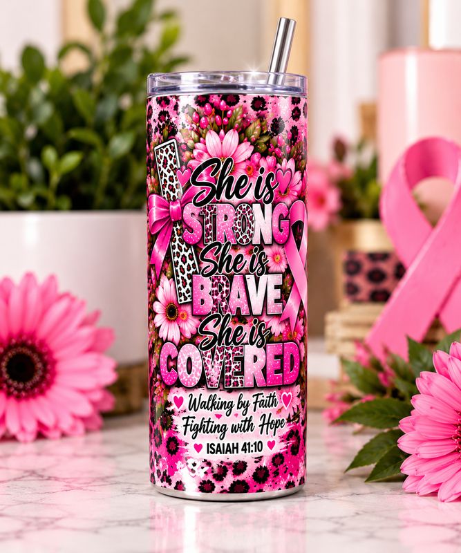 She Is Strong Breast Cancer Awareness 20 oz Tumbler