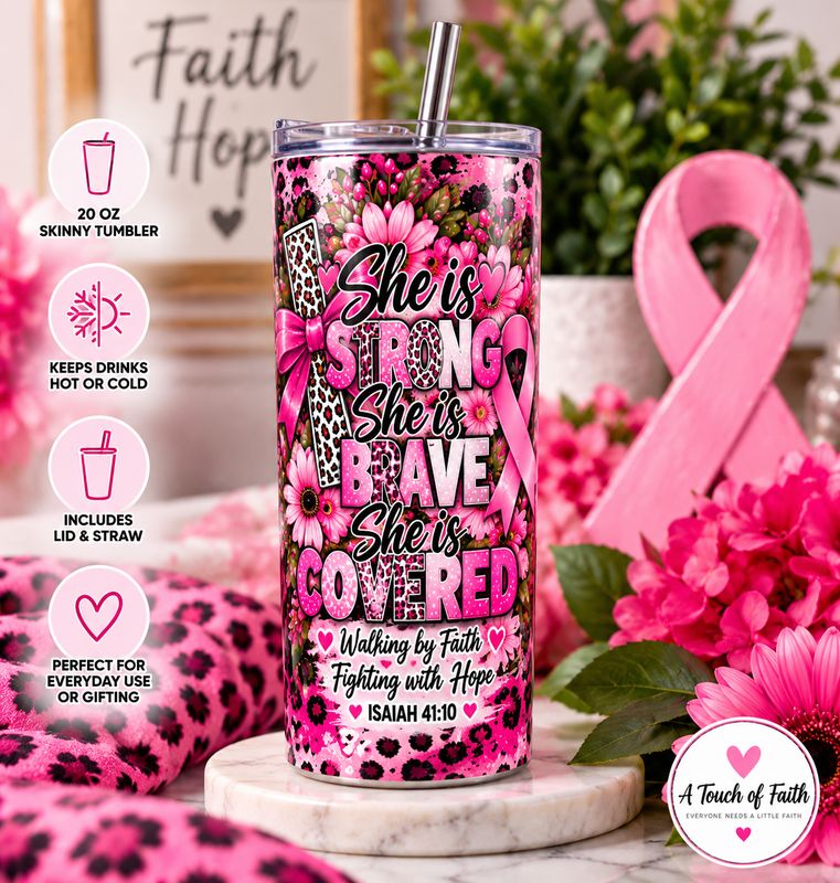 She Is Strong Breast Cancer Awareness 20 oz Tumbler