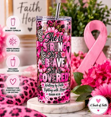 She Is Strong Breast Cancer Awareness 20 oz Tumbler