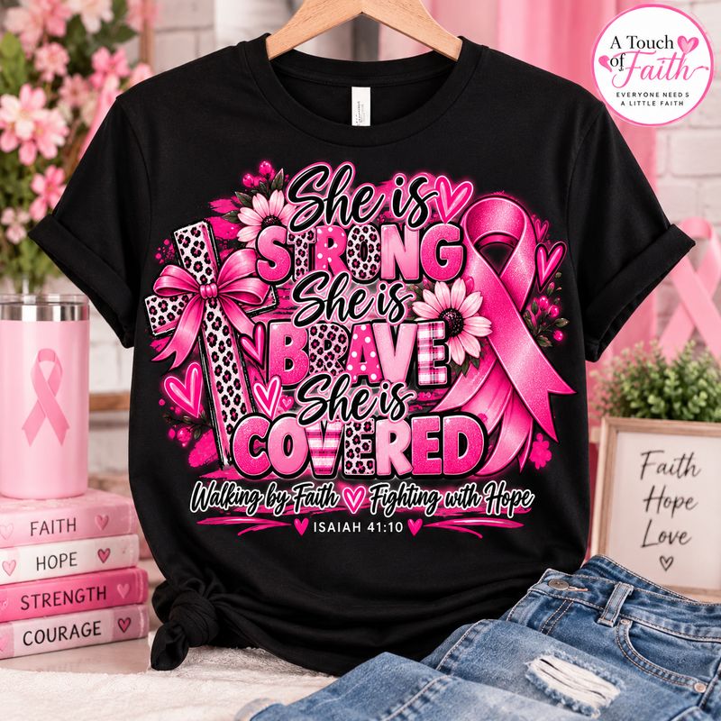She Is Strong, She Is Brave, She Is Covered Breast Cancer Awareness Shirt