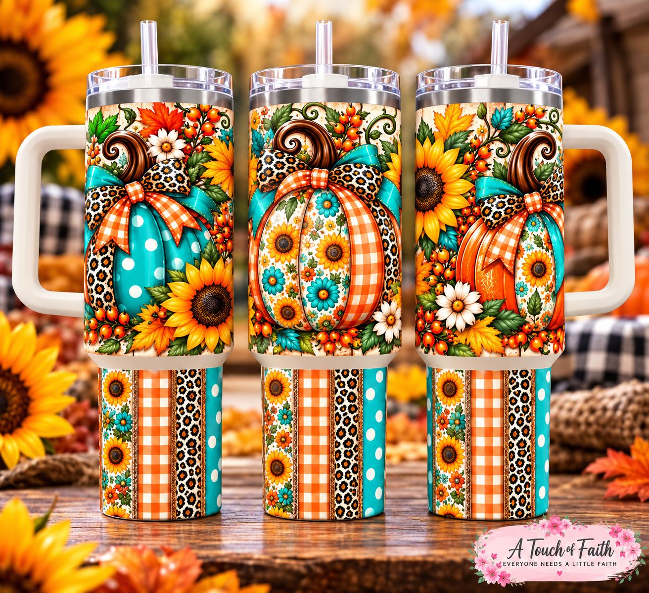 Turquoise Pumpkin Patch 40 oz Tumbler with Handle