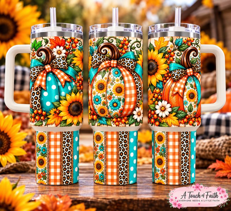 Turquoise Pumpkin Patch 40 oz Tumbler with Handle