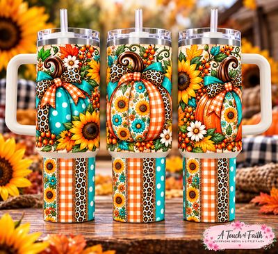 Turquoise Pumpkin Patch 40 oz Tumbler with Handle