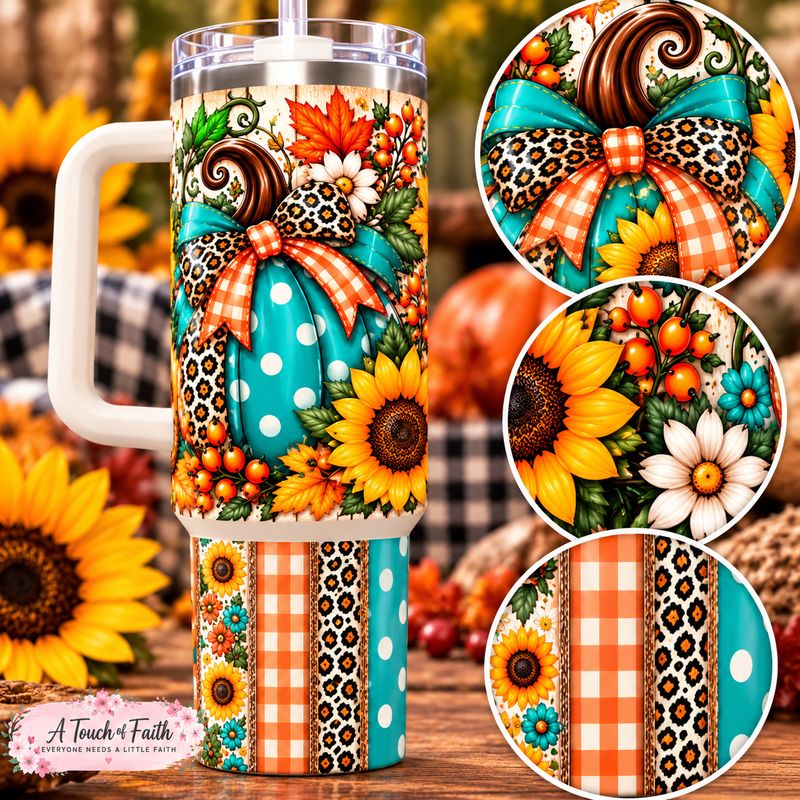 Turquoise Pumpkin Patch 40 oz Tumbler with Handle