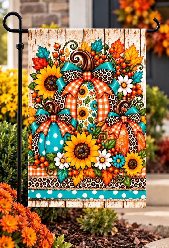 Turquoise Pumpkin Fall Garden Flag | 12 x 18 Inches