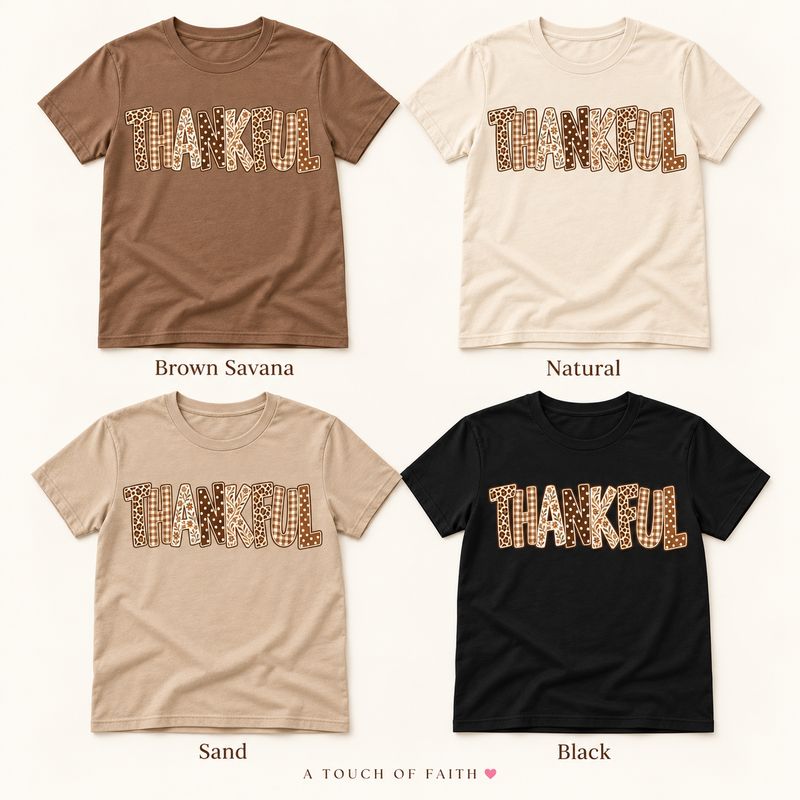 Thankful Fall T-Shirt – Brown &amp; Cream Patterned Lettering