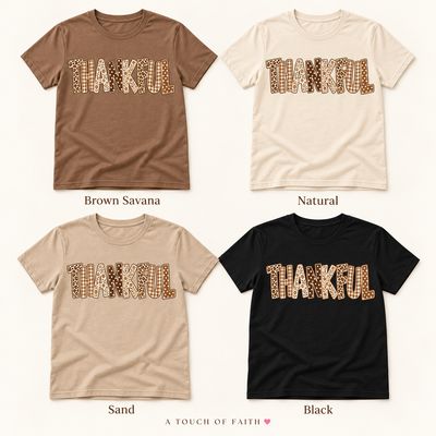 Thankful Fall T-Shirt – Brown &amp; Cream Patterned Lettering