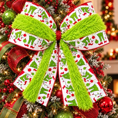 Extra-Large Green Monster Christmas Bow